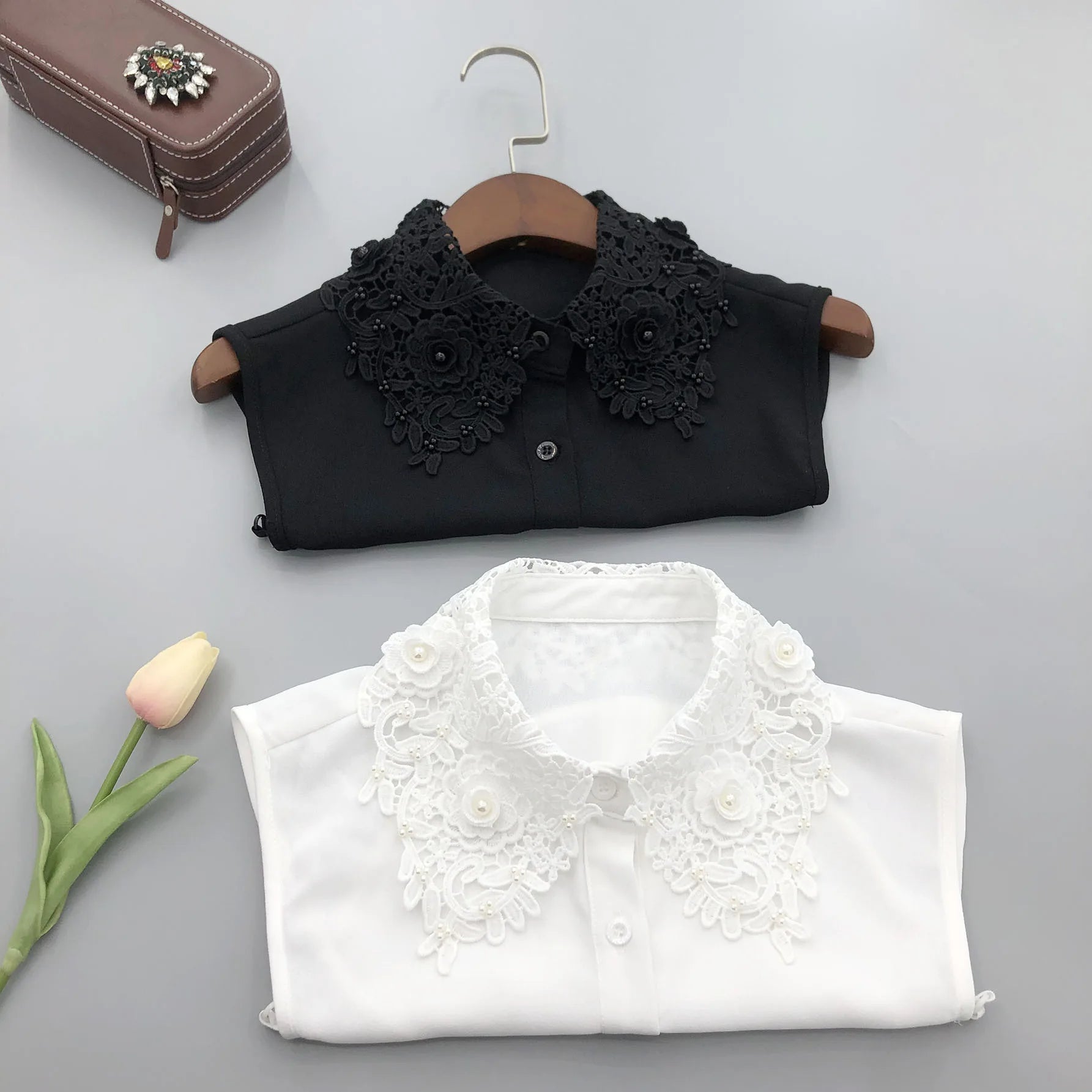 Elegant Detachable Lace Fake Collar Women Blouse Shirt Accessory With Handmade Embroidery Floral Applique Neckline Design