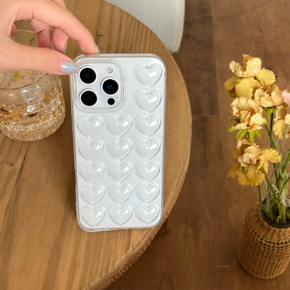 Y2K Stylish 3D Heart Design Mobile Phone Cases Protective Shockproof Cute Covers for iPhone 16 Pro Max Plus INS Trending
