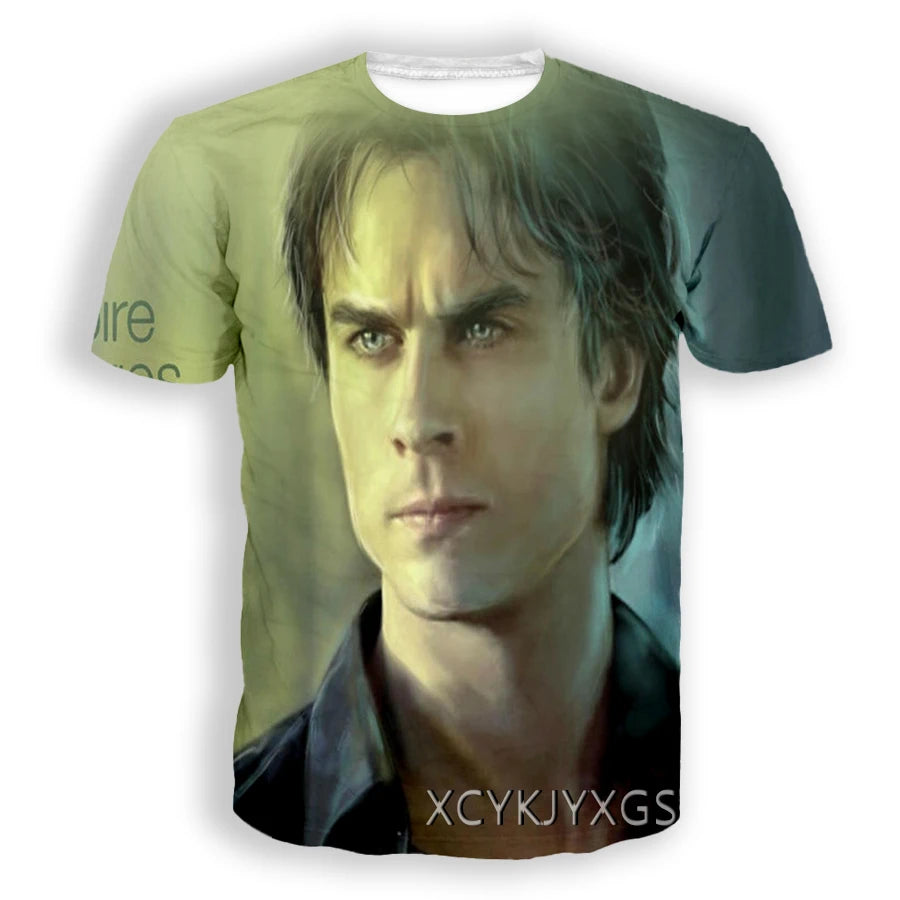 Men/Women TV The Vampire Diaries 3D Printed T-Shirt Damon Salvatore Short Sleeve Fashion T Shirt Sport Pullover Summer Tops 6XL