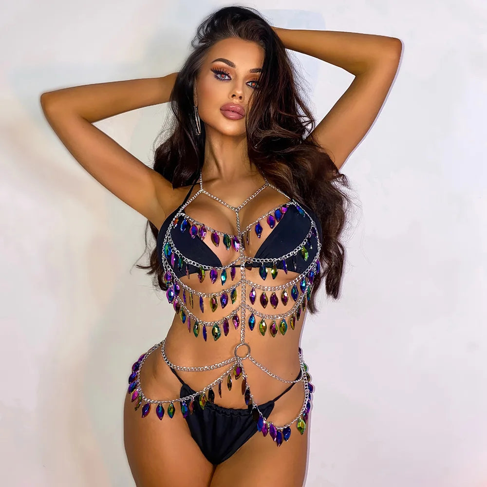 Luxury Hollow Out Jewelry Crystal Sexy Vest Women Crop Top Rhinestone Chain Sexy Bra
