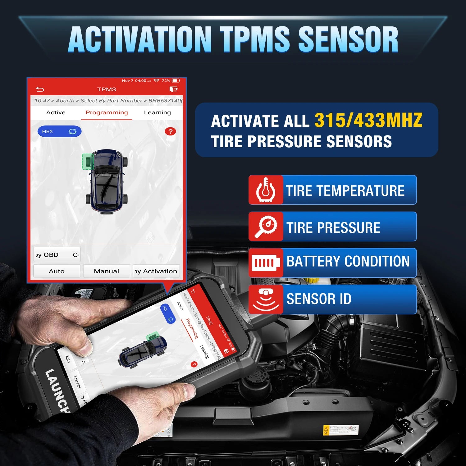 USA EU Warehouse LAUNCH  Newest TPMS CRT5011 V2 Tire Pressure Programming Sensor Scanner Tool With 12 Service Functions