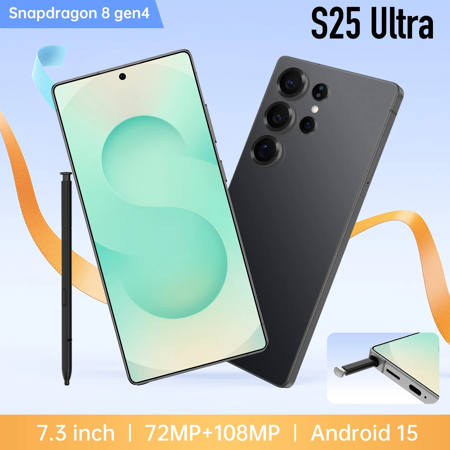S25Ultra Mobile Reverse Wireless Charging 4K Resolution Screen Octa Core CPU 108MP Rear Supports French Spanish English CDMA LTE
