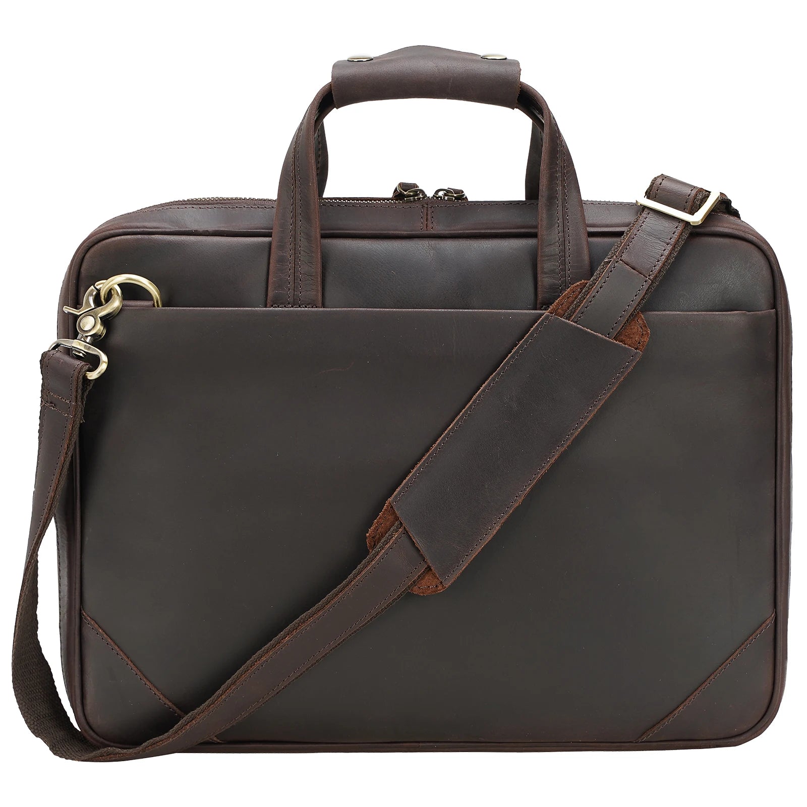 TIDING Vintage Men Cow Buffalo Leather 15 Inch Laptop Briefcase Slim Genuine Leather Laptop Bag for Man