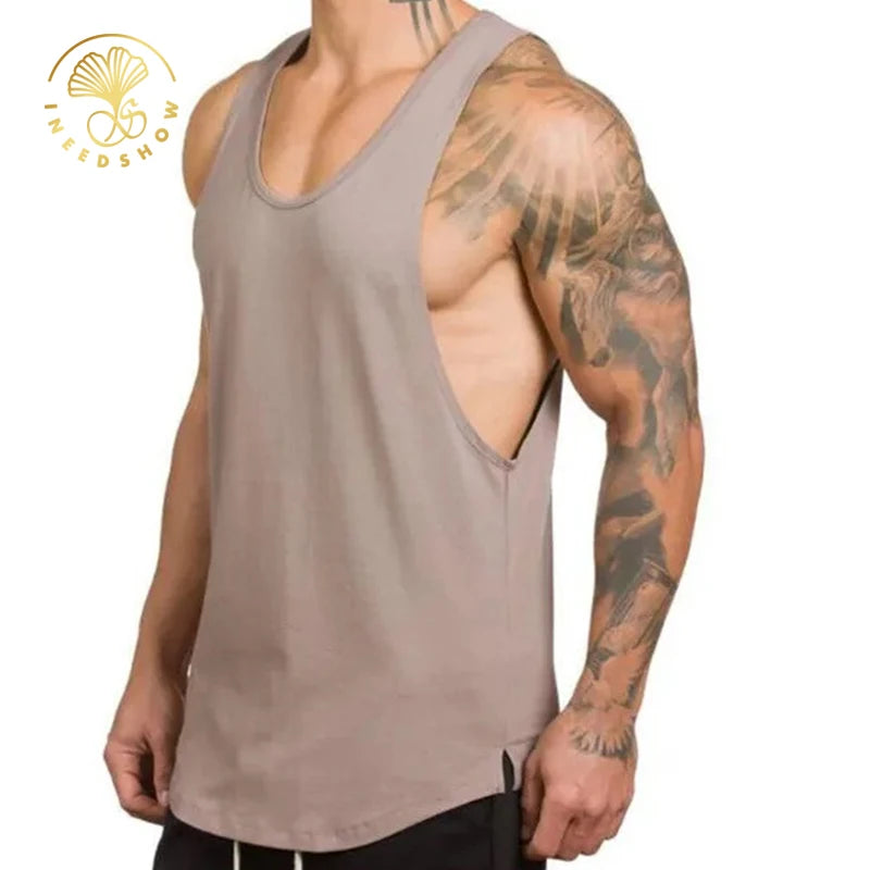 Custom Logo Running Workout Athletic Vest Fitness Wear Men Gym Stringer Muscle Cotton Men's Blank Sports Oversized Tank Tops