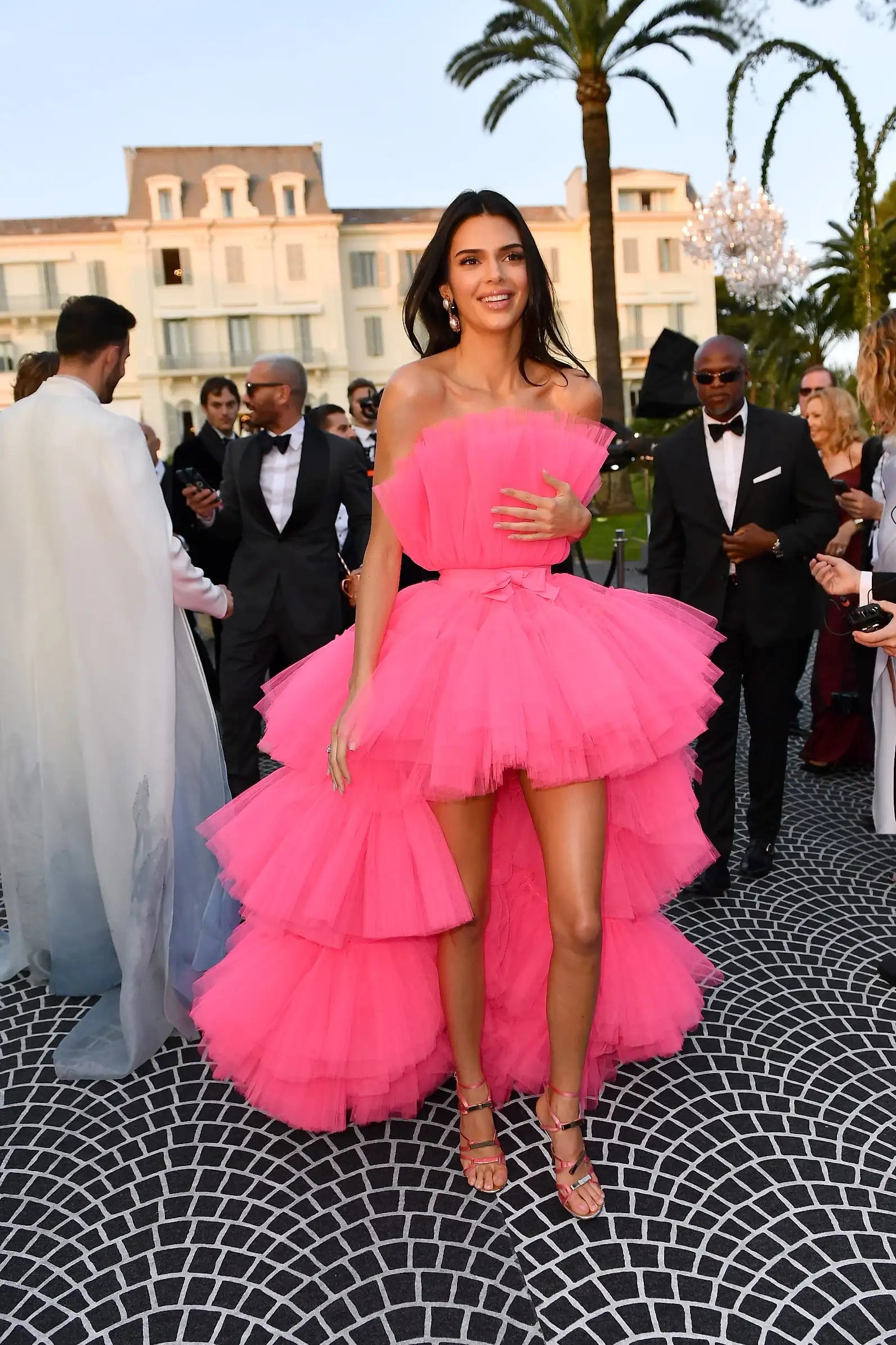 Pink Tiered Celebrity Dress Strapless Short Front Long Back Evening Gowns Formal Party Elegant Princess Graduation 2022