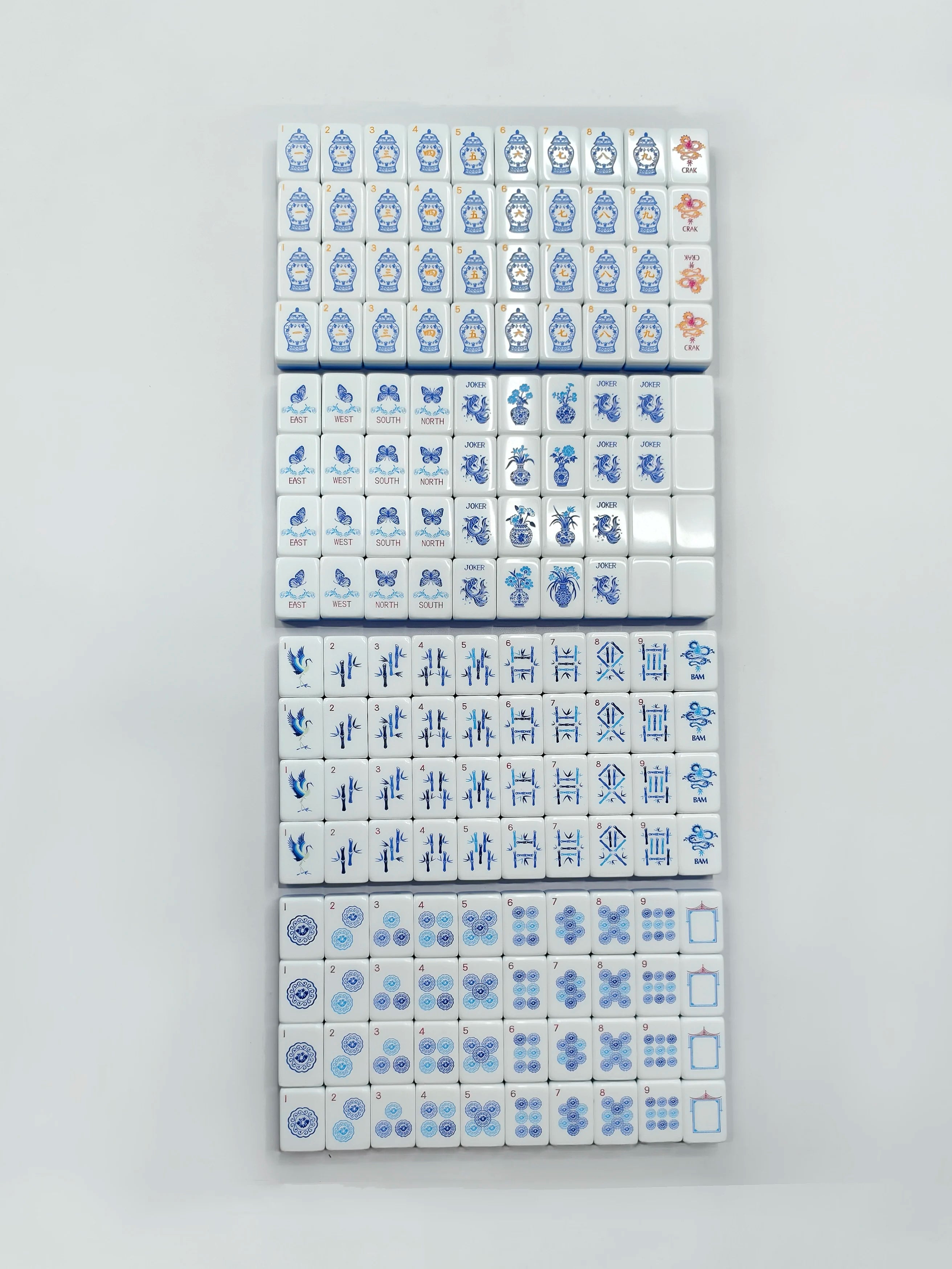 In Stock Beach Supplies New Mini Travel 4 Layer Engraved Acrylic Luxury 160 Set Blue and White Porcelain America Mahjong Tiles