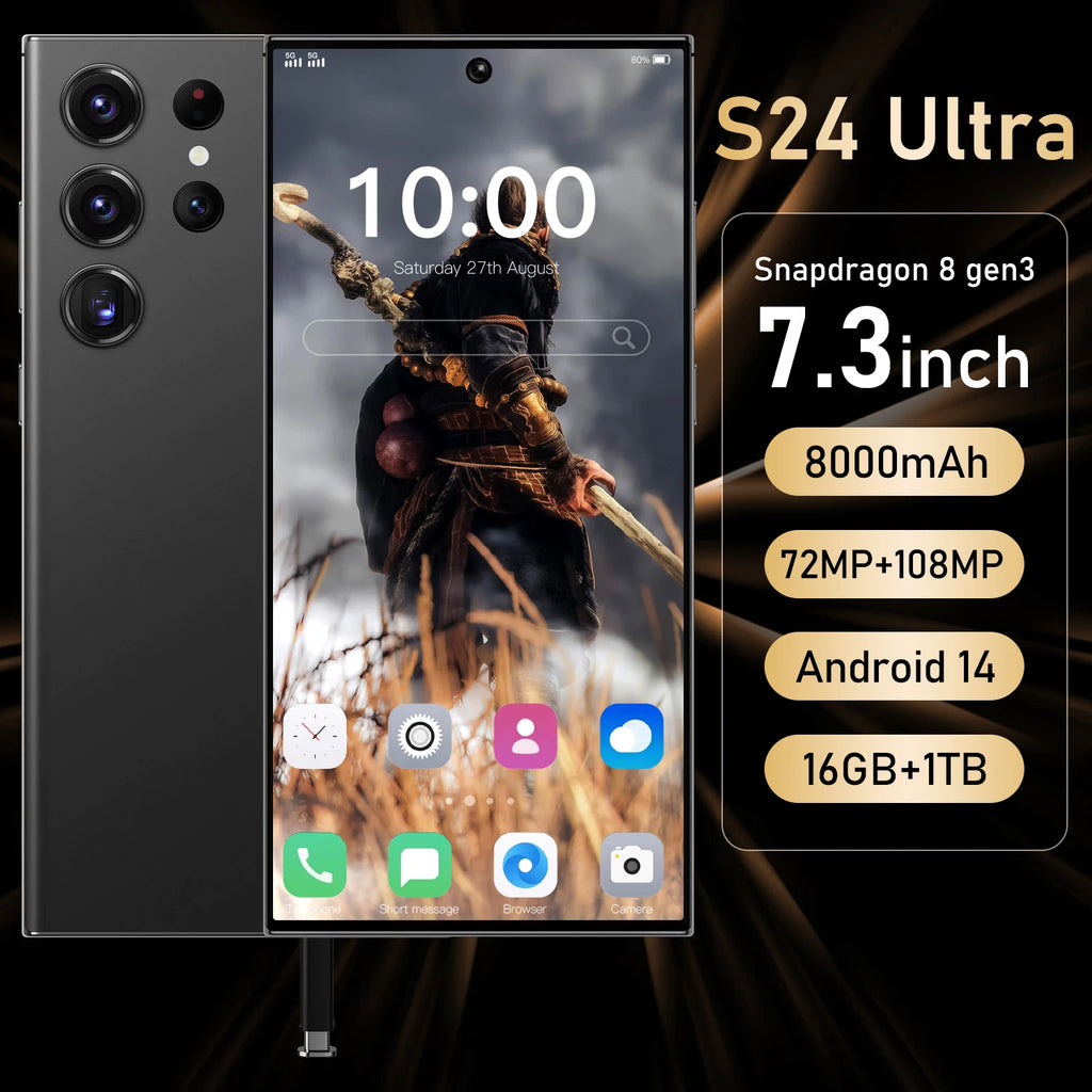 New Release S24 5G Smartphone 3x Optical Zoom 30x Digital Zoom AI Editing for Distant Shots