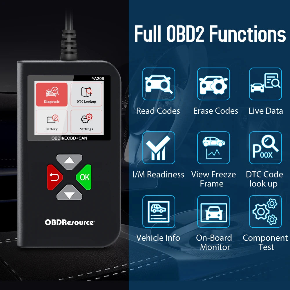 USA Warehouse YA206 OBD OBD2 Scanner Car Code Reader Engine Analyzer Tool OBDII Automotive Scanner Car Diagnostic Tool
