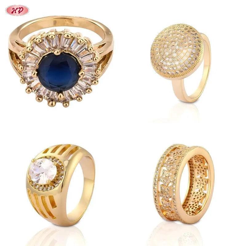 Adjustable a Set of Four Rings Copper Wedding Ring 18K Gold Plated Zirconia Claw Set Channel Set Geometric Fashion Jewelry Women