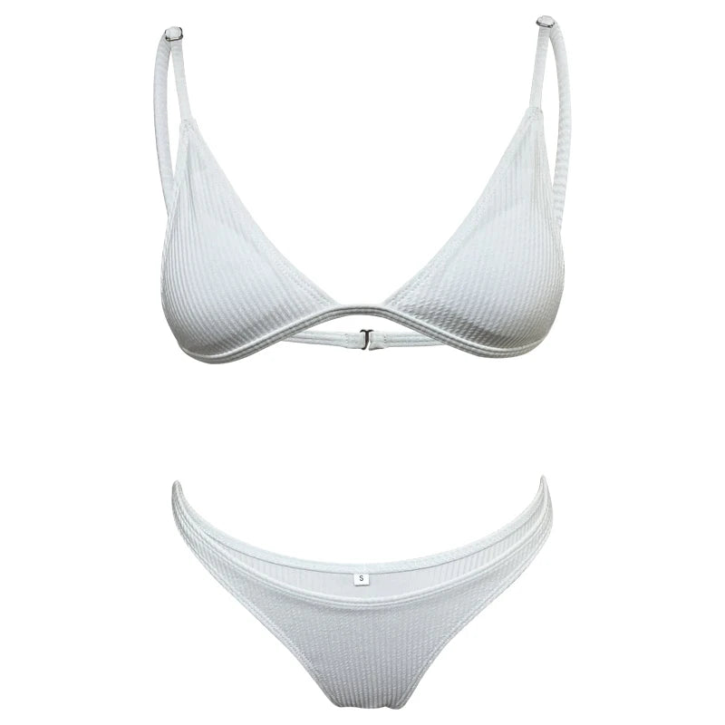 Drop Shipping Sexy Beach Triangle Bikini Ribbed Fabric Swimwear Womens Beachwear