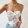 Short Tube Top Corset Monet Floral Print Corset Sexy Fishbone Abdominal Push up Breast Shaper Top Gothic Corset Woman