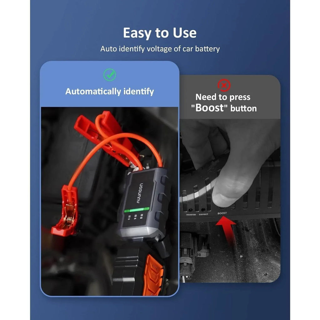 3000mah Jump Starter - 2000A Smart Car Battery Booster Pack with UltraSafe Lithium Battery, Portable Jump Box with LED Light/USB