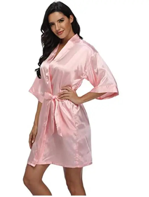 Summer Champagne Chinese Bride Wedding Robe Satin Sleepwear Women Nightgown Sexy Nightdress Lady Kimono Bathrobe Gown Negligee