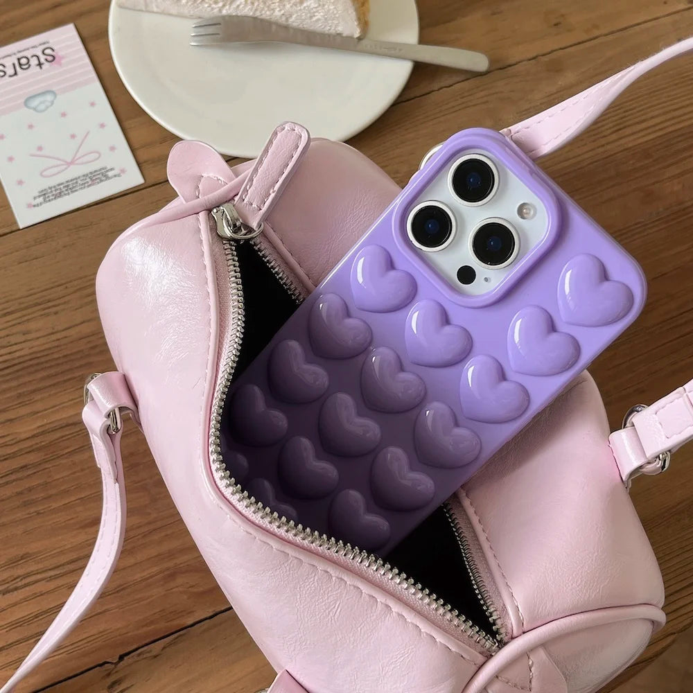 INS Stylish 3D Heart Design Mobile Phone Case for iPhone 16 Pro Max 15 Y2K 15 Plus-Trending Protective Shockproof Cute Cover