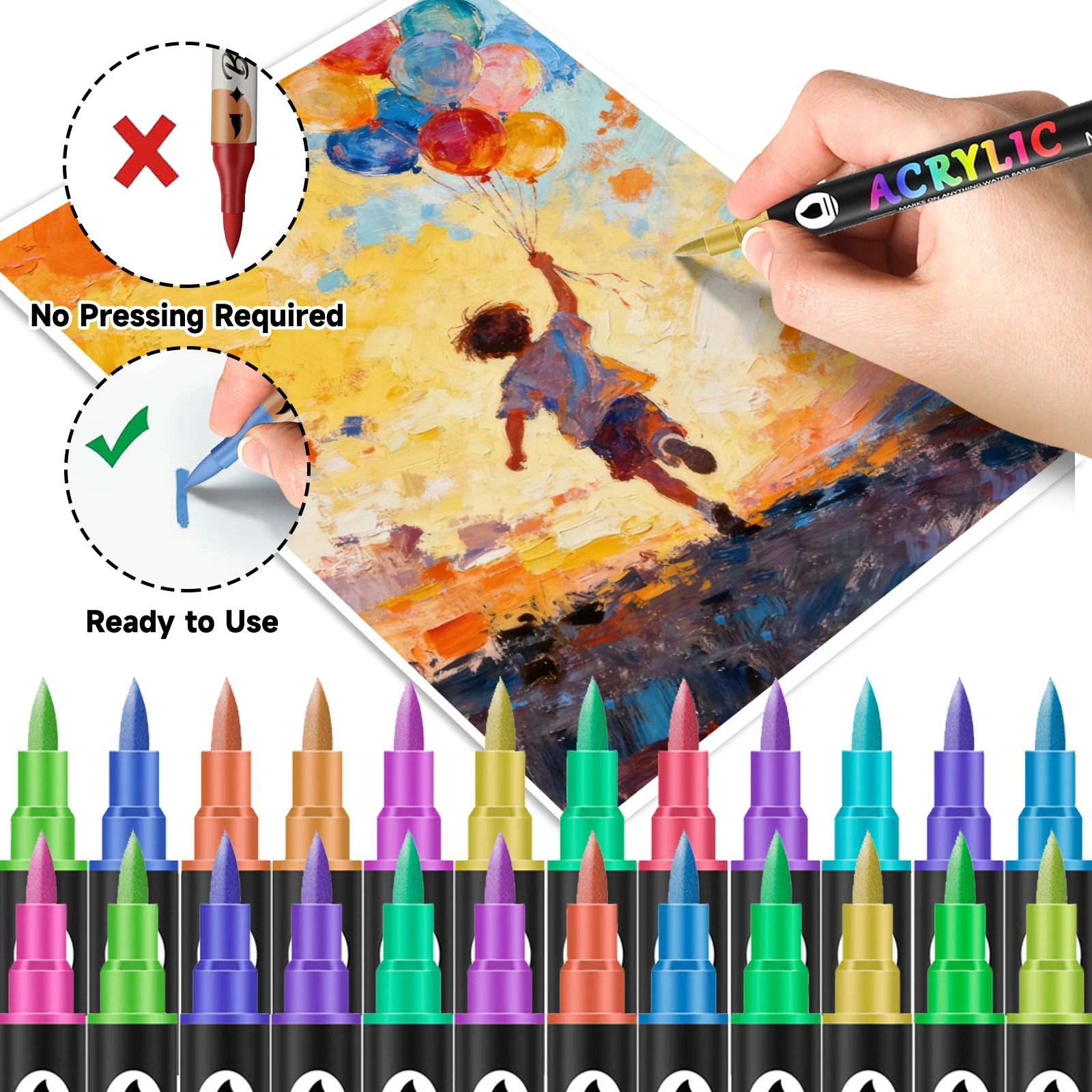 JMC JIMICO Dual-Tip Dual-Color Acrylic Markers 120 Colors, Extra Soft Brush Tip Paint Pens DIY Craft Projects, Complete Art Set