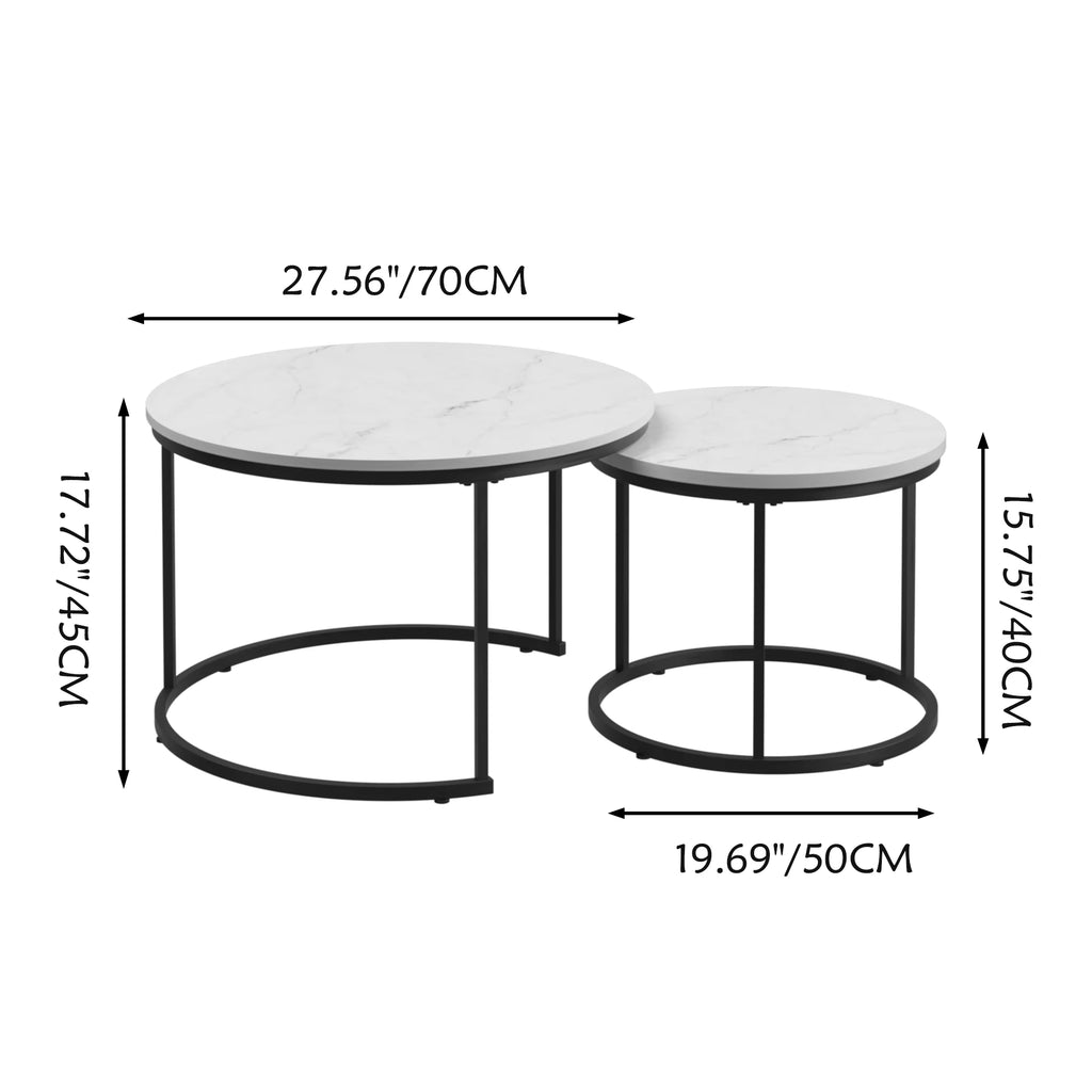 Modern Coffee Table Set 2 27.6inch Wood Marble Pattern Top Sturdy Metal Frame End/Side Tables Living Room Bedroom Balcony Home