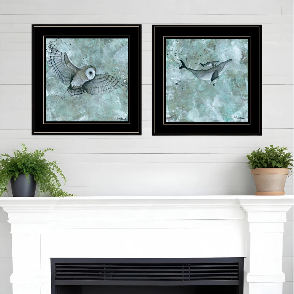 HMS Modern Wildlife Wall Art Print Set Two Black Framed Animal Paintings for Home Decor Paper Support Base