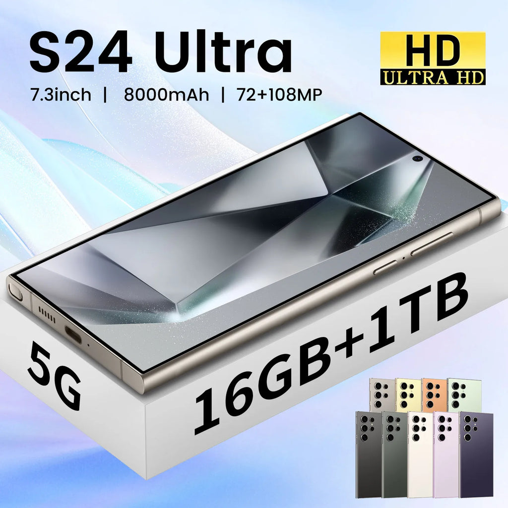 S24 108MP Triple Cam 8000mAh 5G Smartphone Quick Charge 65W HD Screen for Travel Photography French Spanish English