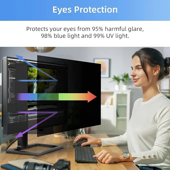 24-Inch 16:9 Computer Privacy Screen Protector Removable Anti-Glare Blue Light Filter Eye Protection Shield
