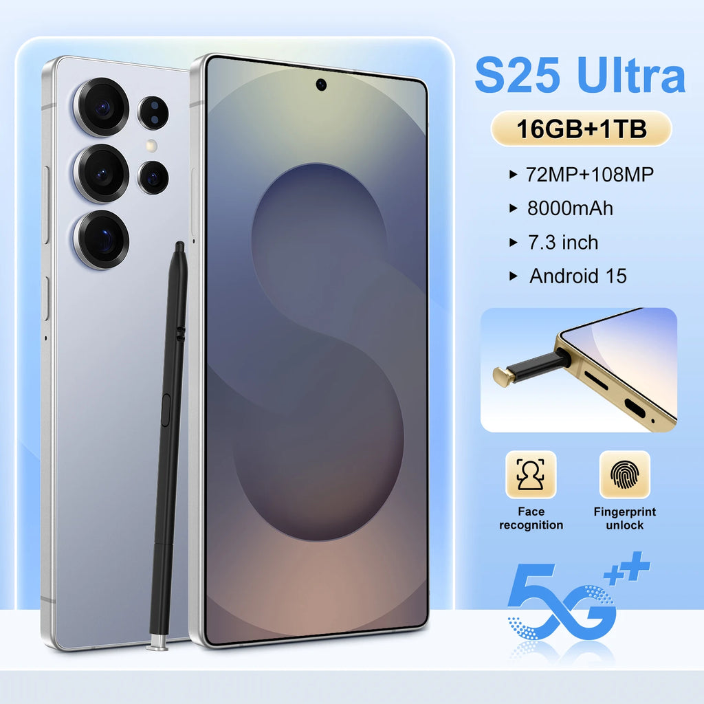 Free Shipping Hot Selling Global S25 Ultra Smartphone 16gb+1tb Android Unlocked Deca Core Cpu Hd Screen Cheap Lte Mobile Phone