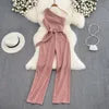 One Size Summer Fashion Slim Fit Slant Neck Sleeveless Jumpsuit High Waisted Straight Leg Wide Leg Pants Jumpsuit