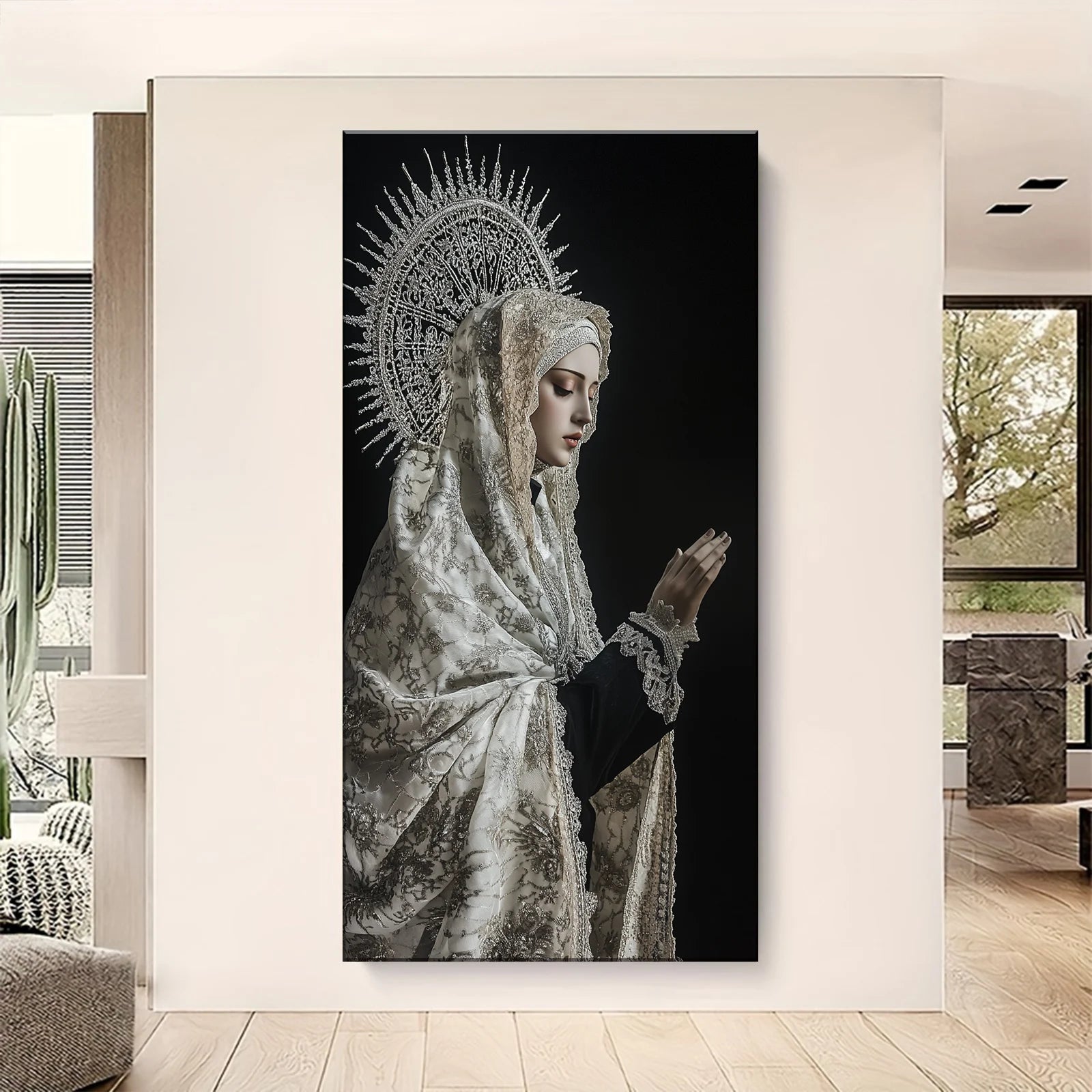 Religious Canvas: Vintage Madonna Inspired Printed Canvas Mural, Perfect for Living Room 1.5-Inch Thick Home Decoration
