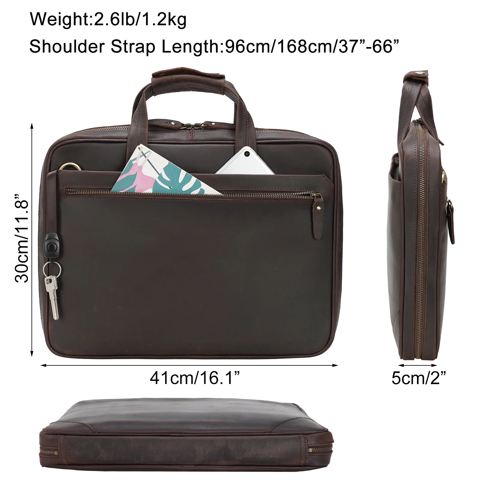 TIDING Vintage Men Cow Buffalo Leather 15 Inch Laptop Briefcase Slim Genuine Leather Laptop Bag for Man