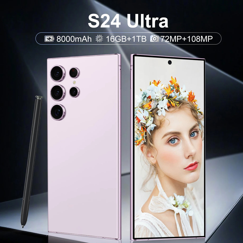 S24 108MP Triple Cam 8000mAh 5G Smartphone Quick Charge 65W HD Screen for Travel Photography French Spanish English