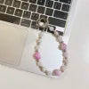 Luxury Glitter Rose Floral Beaded Chain Phone Lanyard Accessory Customizable Straps for iPhone 16 Pro Max 11 13 15