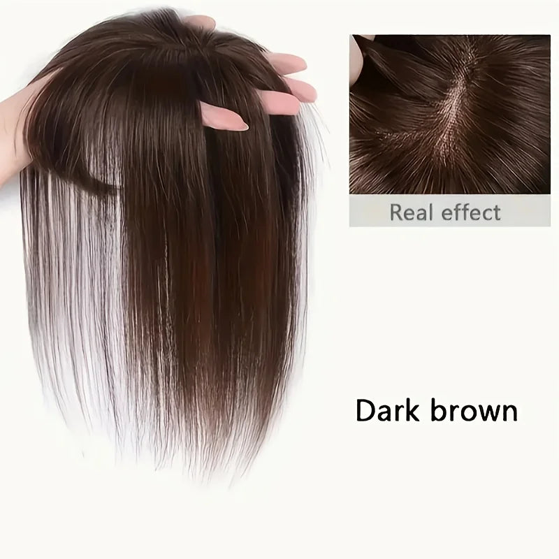 [Real Human Hair Topper] Real Human Hair Clip in Bangs Topper for Women | French Bangs Hair Piece for Thinning & Volume-Silvery