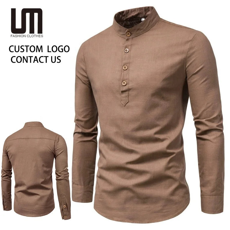 Men's Slim Fit Long Sleeve Cotton Polyester Shirt - Autumn Casual Business Blouse Top (Custom Logo Available)