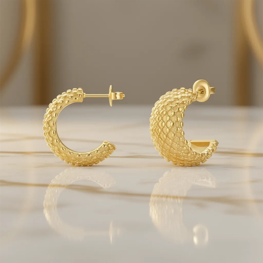 Golden 18K Solid Gold Trendy Hoop Earrings for Women with Pearl Detail-Everyday Wear Fine Jewelry