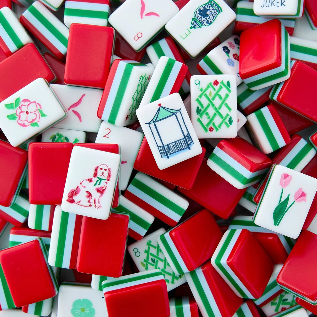 In Stock Beach Supplies New Mini Travel 4 Layer Engraved Acrylic Luxury 160 Red Set America Mahjong Tiles
