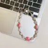 Luxury Glitter Rose Floral Beaded Chain Phone Lanyard Accessory Customizable Straps for iPhone 16 Pro Max 11 13 15