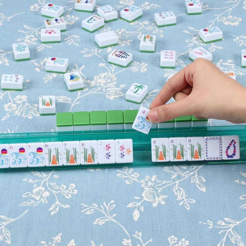 In Stock Beach Supplies New Mini Travel 4 Layer Engraved Acrylic Luxury 160 Ocean Green Set America Mahjong Tiles
