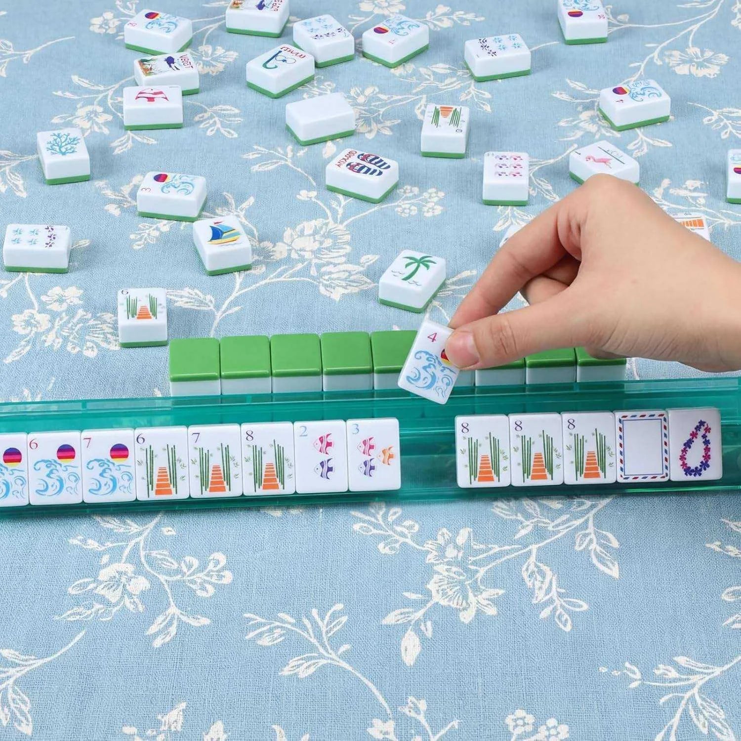 In Stock Beach Supplies New Mini Travel 4 Layer Engraved Acrylic Luxury 160 Ocean Green Set America Mahjong Tiles