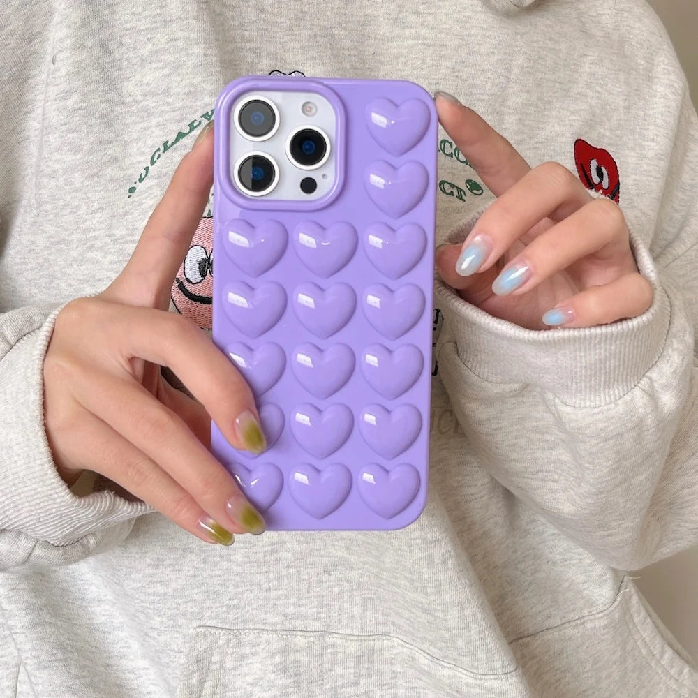 INS Stylish 3D Heart Design Mobile Phone Case for iPhone 16 Pro Max 15 Y2K 15 Plus-Trending Protective Shockproof Cute Cover