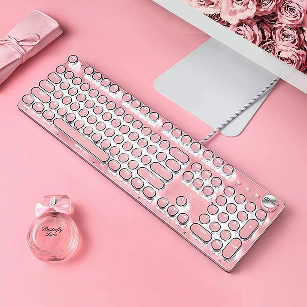 Girl Pink Real Mechanical Keyboard Green Axis Punk Retro Round Key Chocolate Lipstick Office Typing Game Keyboard