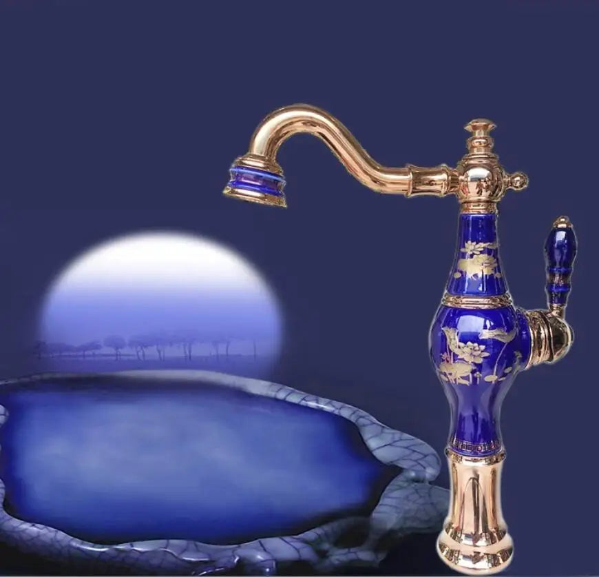 New Arrivals Top-grade Brass and Jade Basin Sink Faucet Deck Mounted Bathroom Water Tap Hot and Cold Mixer Tap Basin Faucet