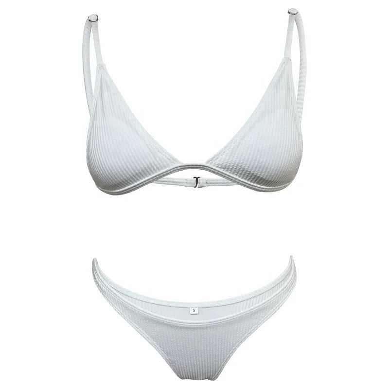 Drop Shipping Sexy Beach Triangle Bikini Ribbed Fabric Swimwear Womens Beachwear