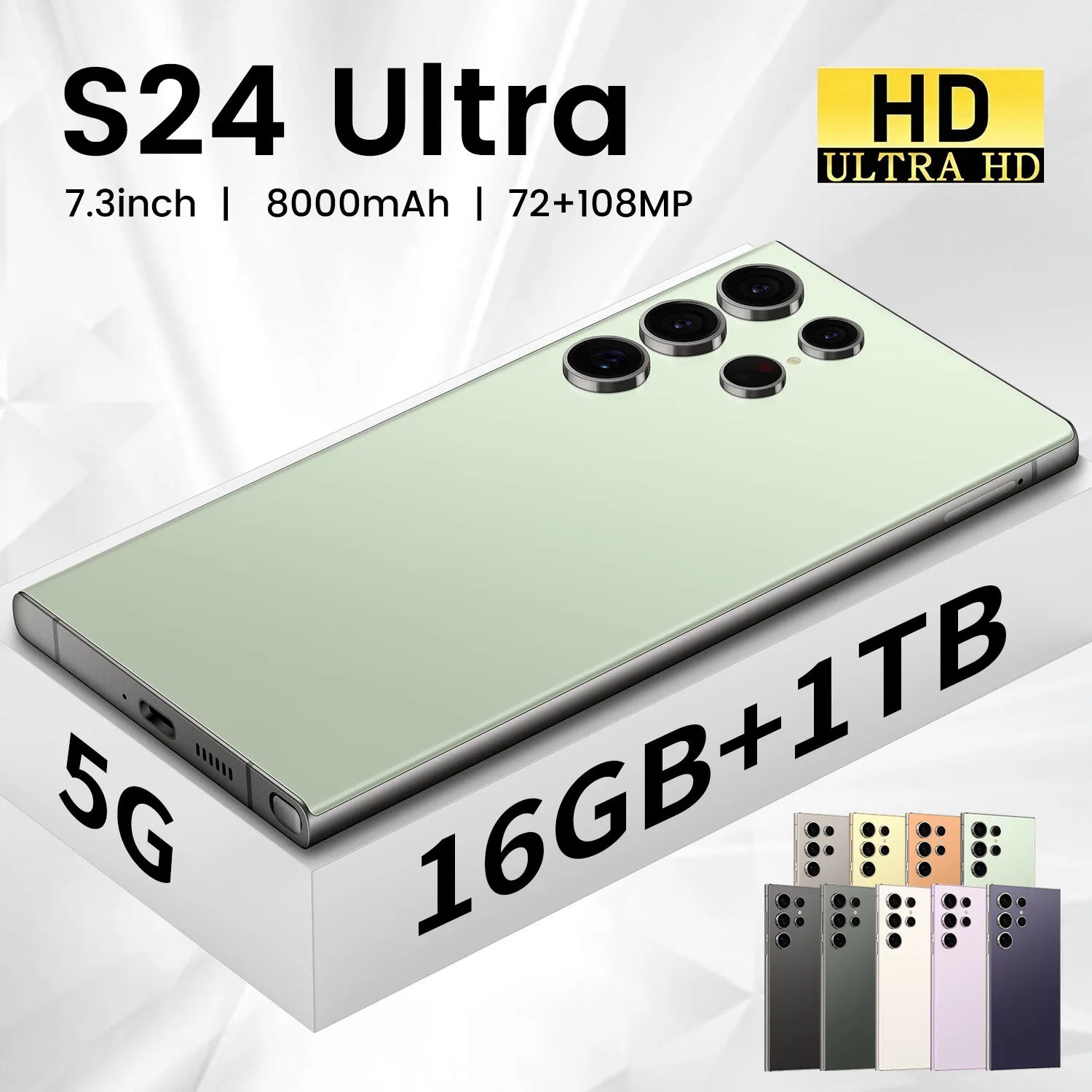 هاتف ذكي 2024 S24 Ultra الإصدار العالمي الجديد، معالج MTK، شاشة HD، ميزات ذكية تشمل التعرف على الوجه وشاشة لمس