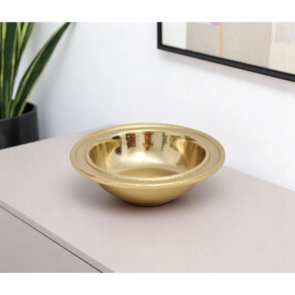 Handmade 5\" Gold Aluminum Round Dish HMS Polished American Style Candy/Nut/Salad Bowl with Custom Logo for Home Kitchen Decor
