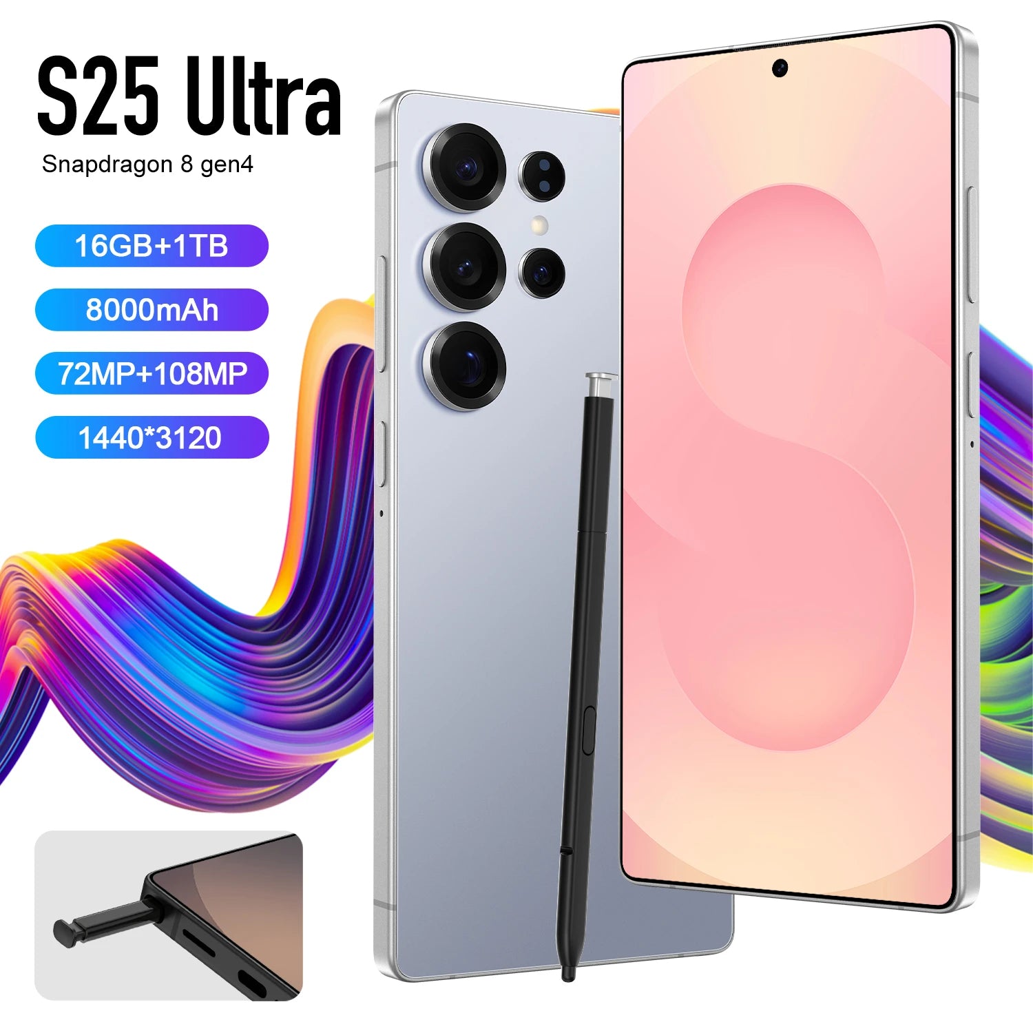 شحن مجاني هاتف S25 Ultra الذكي الأصلي 5G الأكثر مبيعًا مع معالج عشاري النواة وذاكرة وصول عشوائي 16 جيجابايت وكاميرا خلفية 108 ميجابكسل وشريحتي اتصال وشاشة عالية الدقة