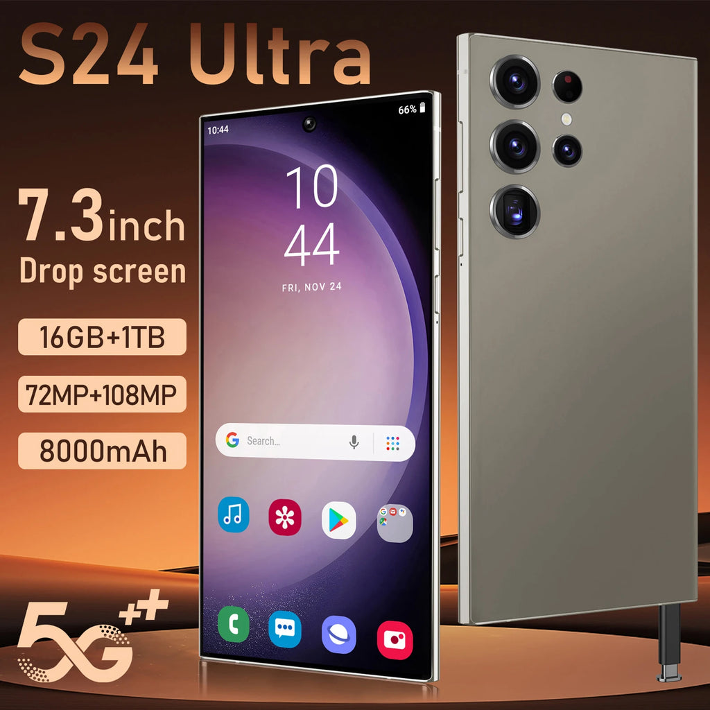 S24 Smart Cell Phone 120Hz Adaptive Refresh Rate Power-Efficient Smooth Battery-Saving Dual Sim HD Display 120W Quick for Gaming