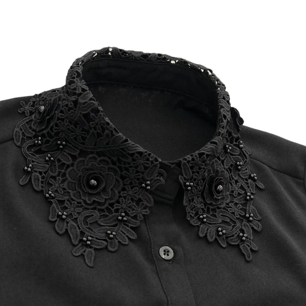 Elegant Detachable Lace Fake Collar Women Blouse Shirt Accessory With Handmade Embroidery Floral Applique Neckline Design