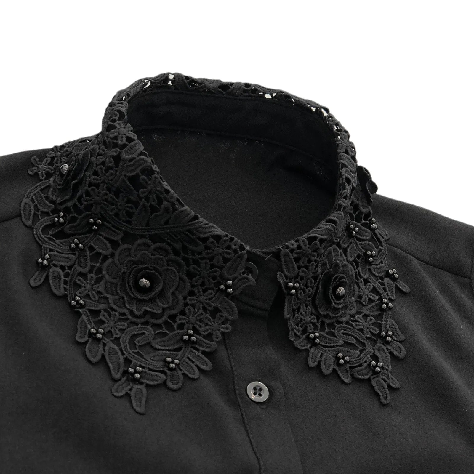 Elegant Detachable Lace Fake Collar Women Blouse Shirt Accessory With Handmade Embroidery Floral Applique Neckline Design
