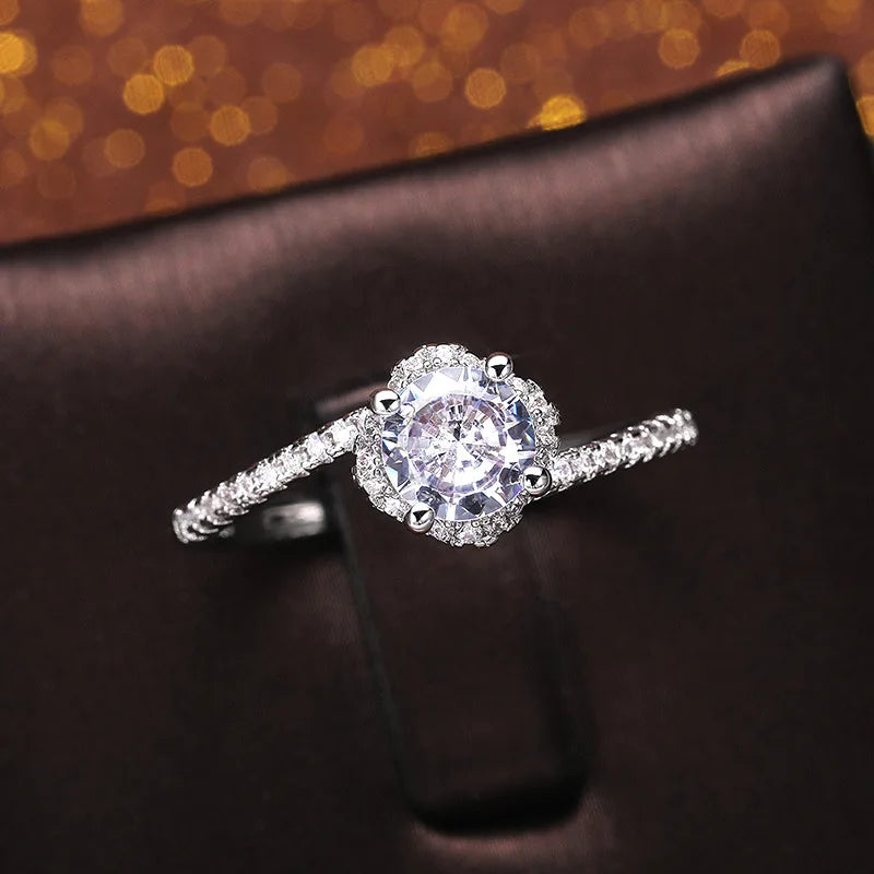 F758 Natural Diamond Round Brilliant Cut Classic Engagement Ring for Women