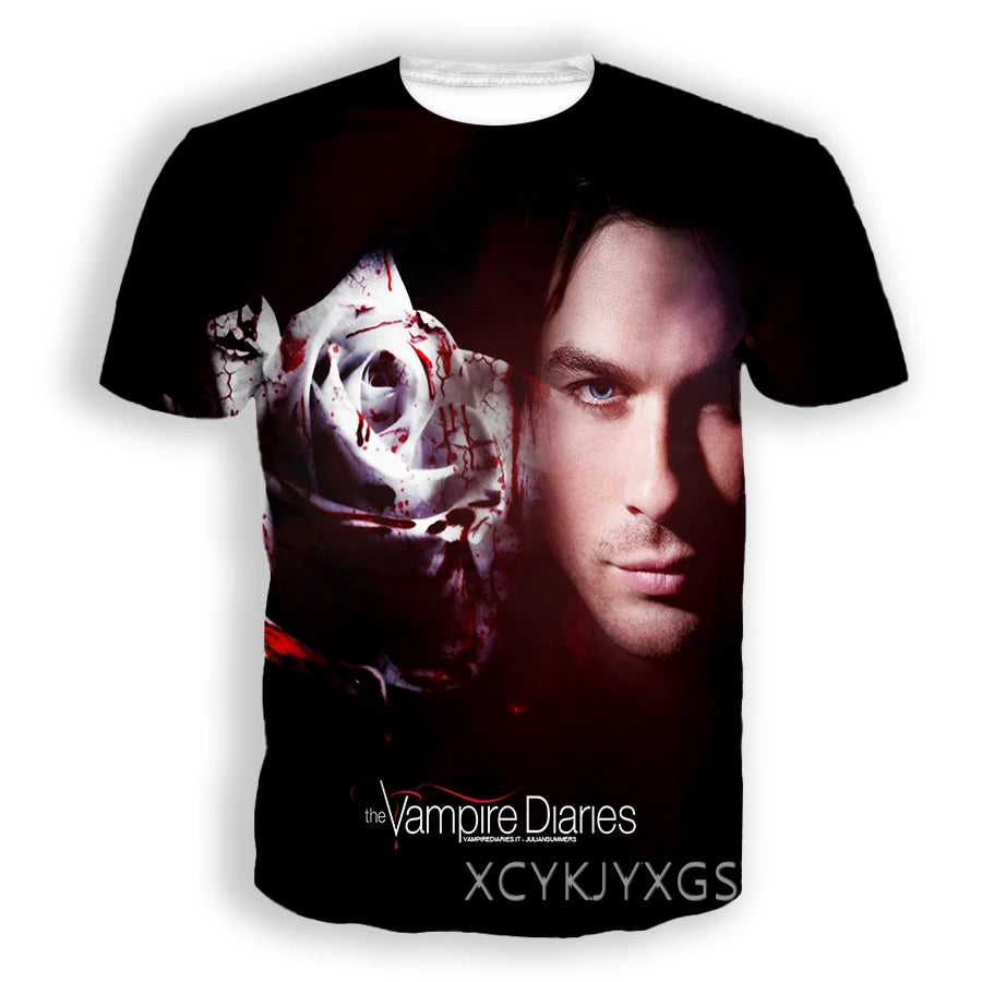 Men/Women TV The Vampire Diaries 3D Printed T-Shirt Damon Salvatore Short Sleeve Fashion T Shirt Sport Pullover Summer Tops 6XL