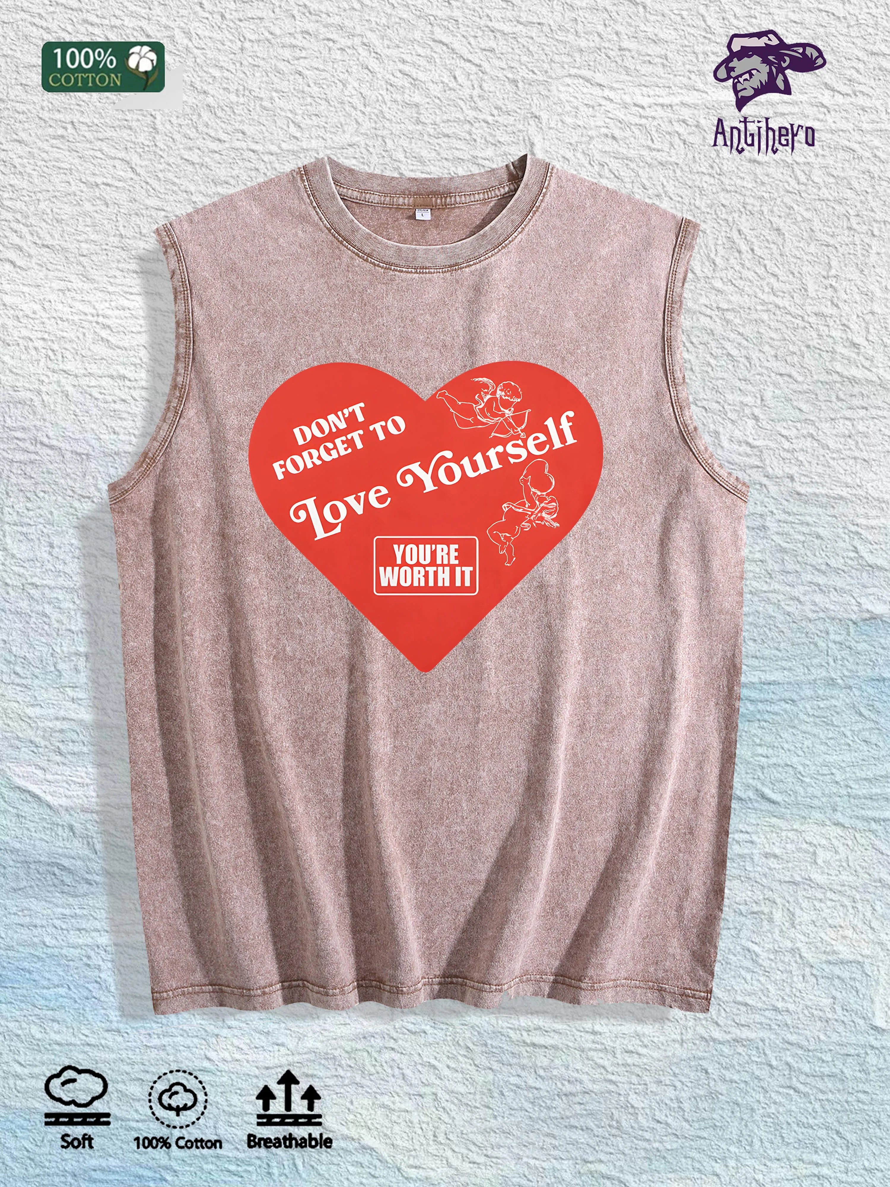 Self - Love Graphic Washed Vest US Warehouse 3 Colors Cotton Tank