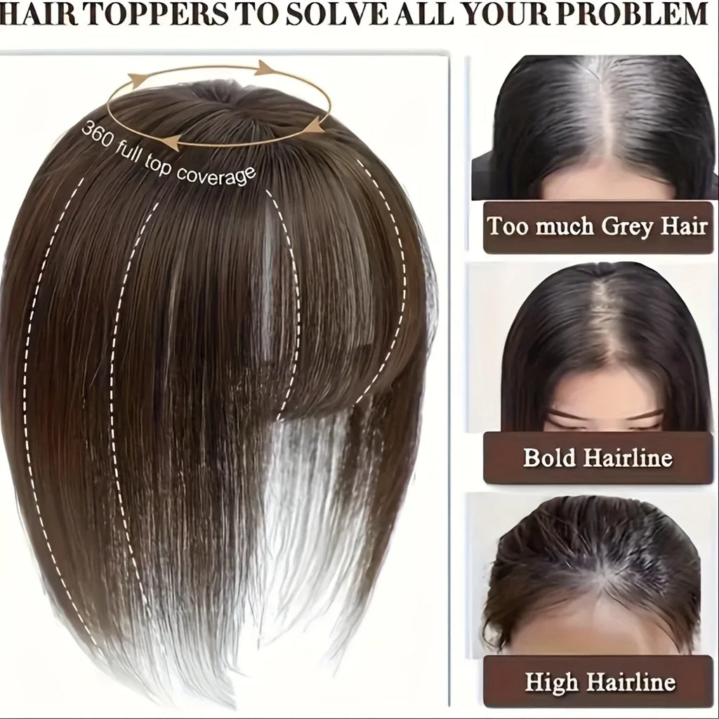 [Real Human Hair Topper] Real Human Hair Clip in Bangs Topper for Women | French Bangs Hair Piece for Thinning & Volume-Silvery